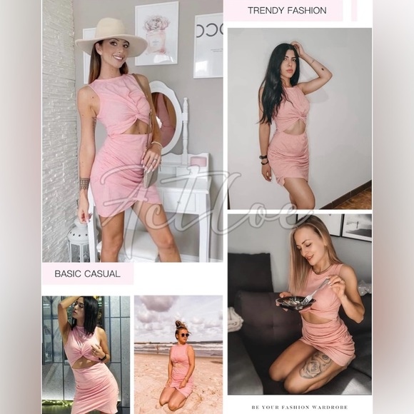 Actloe Women Solid Hollow Out Twist Bodycon Wrap Dress Sleeveless Mini - Picture 4 of 7